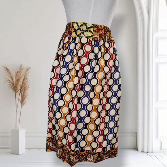 Vintage 70s Psychedelic Skirt Size S Wavy Geometric Print Elastic Waist Knee - Picture 2 of 15